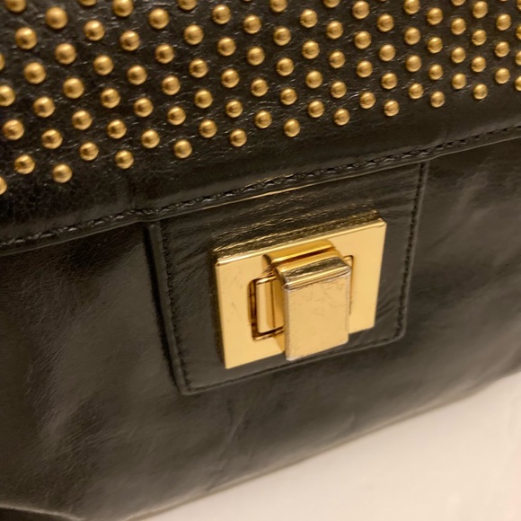 Black Leather Badgley Mischka Handbag Gold Detail - Picture 4 of 9